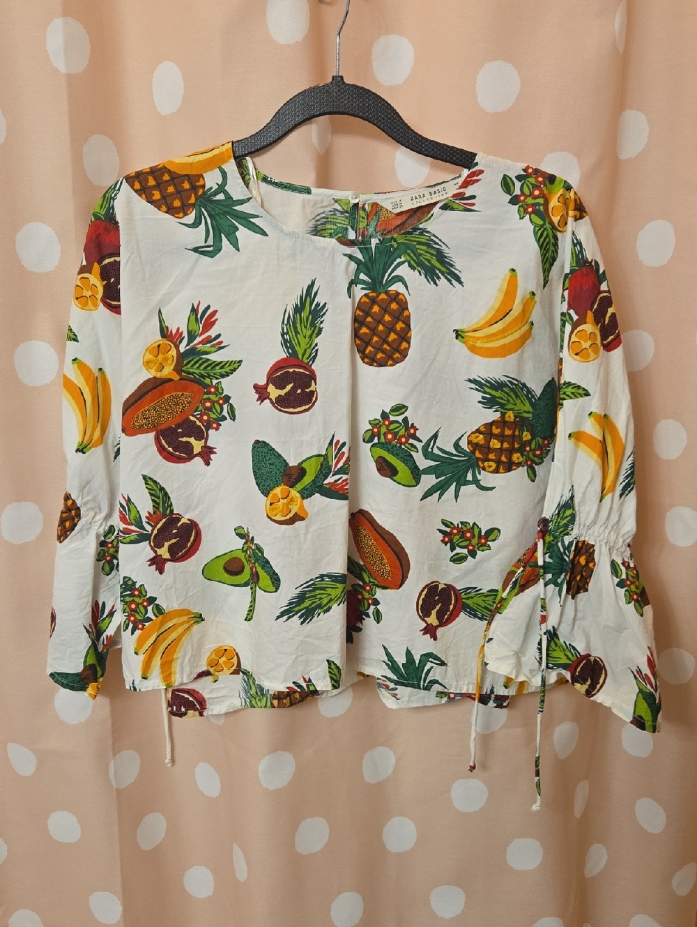 Zara Fruit Print Cropped Blouse With Scattered Tiny Sequins SzM